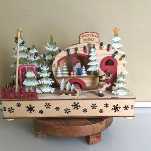 Laser Cut Wood Tree Lot Trailer Scene LED Light Up